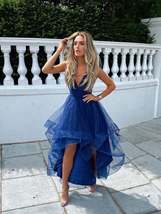 Simple v neck tulle blue prom dress, blue tulle homecoming dress - £116.26 GBP