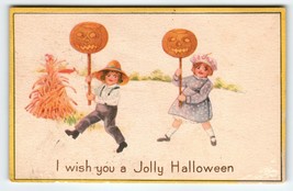 Halloween Postcard Gibson Children Hold JOL Pumpkin Heads Haystack Unused - £48.58 GBP