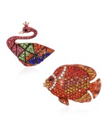 Set 2 Multi Color Aust. Crystal, Enam. Multi-tone Fish &amp; Swan Brooch  BP114 - $13.50