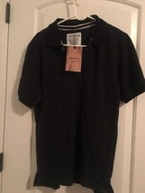 Akademiks Men&#39;s Black Striped Short Sleeve Polo Shirt Size Large Gray - £33.12 GBP