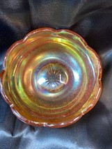 Jeanette Marigold Carnival Glass Crackle Pattern Small Berry Bowl 4 “ - £8.33 GBP