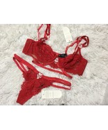 For Love &amp; and Lemons VS Rose Lace  underwire bra &amp; thong set red XL New - £69.91 GBP