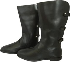 Medieval Black Leather Boots 3 Buckle | Renaissance Inspired Loafer Boot... - $89.99