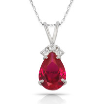 3.70 CT Red Ruby Pear Shape 4 Stone Gemstone Pendant &amp; Necklace14K White Gold - £122.66 GBP