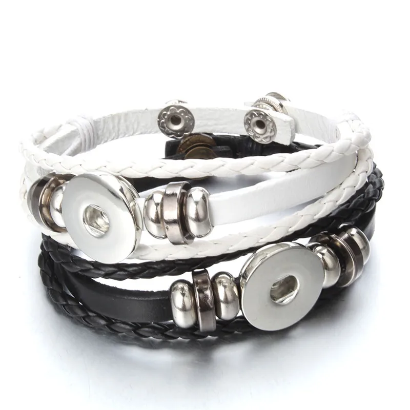 Play Fashion Snap Jewelry Handmade Braided Leather Snap Aon Bracelets Fit 18mm S - £23.17 GBP