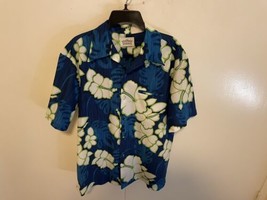 Malihini Size Large Vintage Hawaiian Short Sleeve Floral Print Aloha Shirt Blue - £53.59 GBP