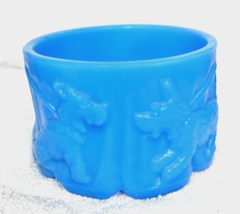 Blue Opaline Milk Glass Scotty Dog Terrier Round Jar Box No Lid 3 3/4 x ... - $32.18