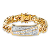 PalmBeach Jewelry Men&#39;s 5.28 TCW Cubic Zirconia Gold-Plated Curb Bracelet 8&quot; - £87.51 GBP