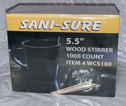NEW (1) Box Sani-Sure 5.5&#39;&#39; Wood Stirrer 1000 Count/Box Coffee Stirrer W... - £7.98 GBP