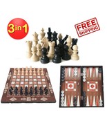 3in1 Backgammon Chess and Checkers foldable board and all pieces include... - $44.96