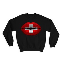 Lips Swiss Flag : Gift Sweatshirt Switzerland Expat Country For Her Woman Femini - £23.13 GBP