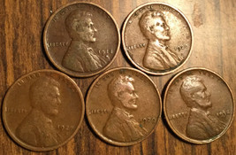 1918D 1920 1927D 1929 1934 Lot Of 5 Usa Lincoln Wheat One Cent Penny Coins - £3.60 GBP