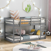 Twin Over Twin Bunk Bed with Ladder, Gray - £299.61 GBP