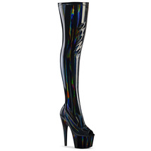 Pleaser ADORE-3011HWR Women&#39;s 7&quot; Heel Platform Peep Toe Black Thigh High Boots - £83.07 GBP
