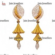 22Kt Solid Yellow Gold Cubic Zircon Long Dangle Drop Women Earrings Fine Jewelry - £1,212.00 GBP
