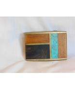 Vintage SST 2&quot; x 3&quot; Brass Wood &amp; Turquoise Belt Buckle - £19.76 GBP