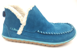 LL Bean Women&#39;s Blue Suede Fleece Lined Mountain Moccasin Slipper Boots Size 9 M - £27.65 GBP