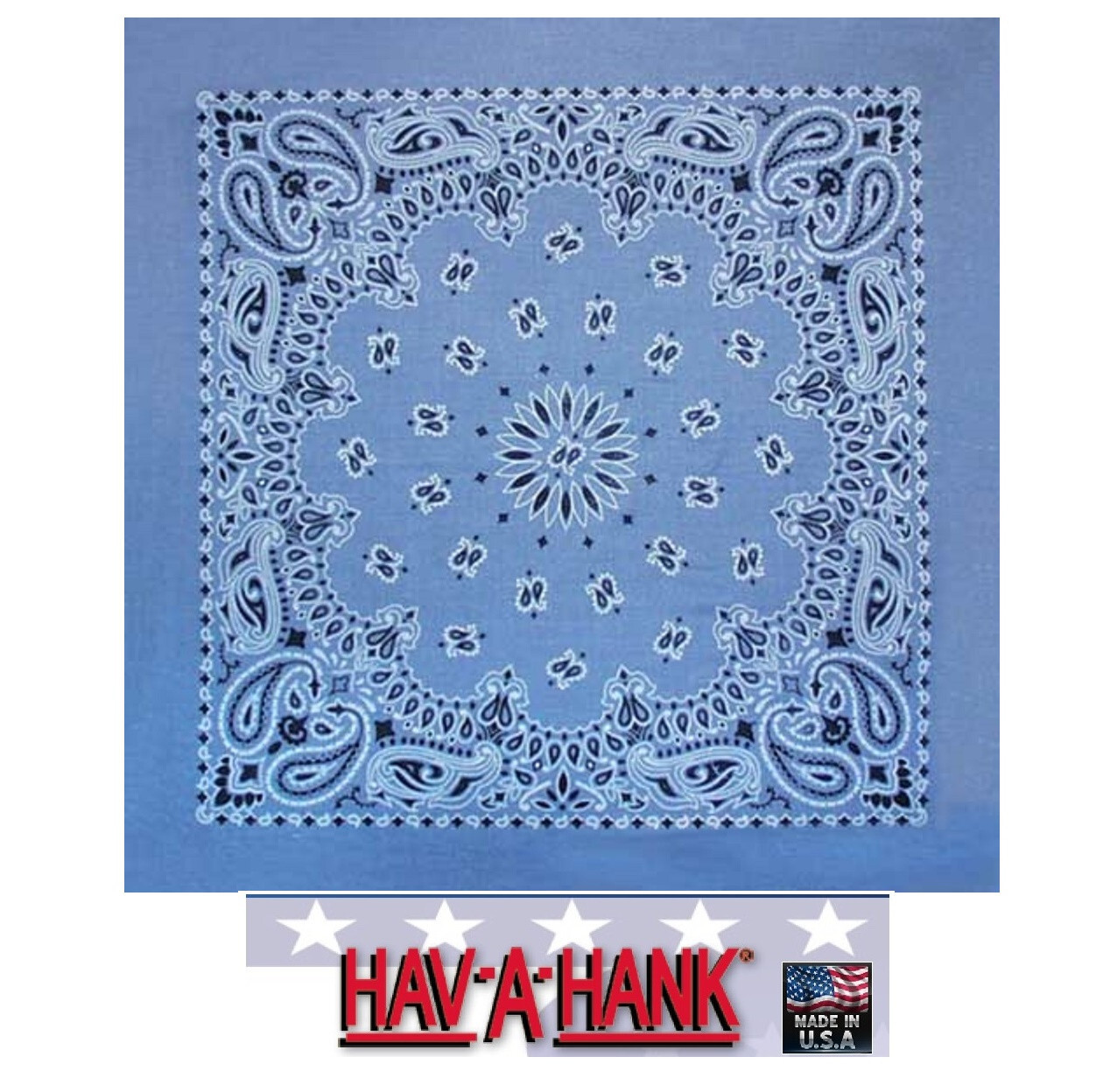 USA MADE Hav-A-Hank CHAMBRAY BLUE PAISLEY BANDANA Cotton Face Mask Neck ... - $6.99
