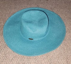 Womens Ligth Blue Teal Cappelli Straworld Hat Wide Brim Woven Summer Garden - $316.55 MXN
