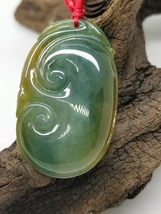 Icy Ice Yellow &amp; Green Natural Burma Jadeite Jade Golden RU-YI Pendant # 60carat - £782.17 GBP