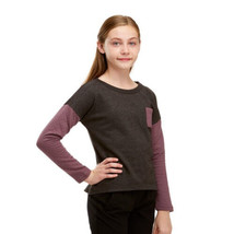 Soffe Girls&#39; Big Quilted Crew Sweater, Charcoal Heather Black Plum, Medi... - $19.86