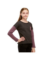 Soffe Girls&#39; Big Quilted Crew Sweater, Charcoal Heather Black Plum, Medi... - $377.47 MXN