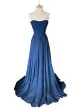 Dress the Population Ella Strapless Crepe Chiffon Gown in Navy Blue Size Small - £58.38 GBP