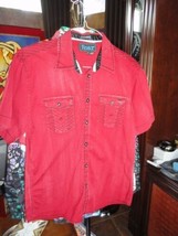 Roar Dark Red Signature Short Sleeve Button Up Shirt Size Medium - £67.94 GBP