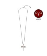 Silver 925 Rhodium Plated Aries CZ Zodiac Sign Necklace - £22.29 GBP