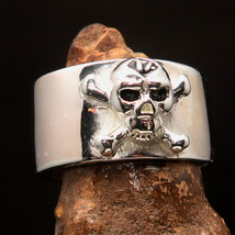 Mirror polished Men&#39;s Outlaw Biker Ring Black 1% Pirate Skull - Sterling Silver - £49.98 GBP