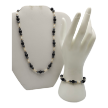 14k Gold Plated IPS Onyx Hematite Pearl Beaded Bracelet Necklace Set Vin... - £27.46 GBP