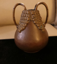 Copper Vase / Jug with Cascading Grape Clusters and Handles VG - $60.00