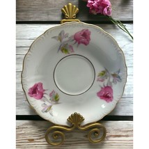 Vintage Ucagco Saucer Pink Rose Hand Painted Japan Scalloped Gold Trim Edge - £7.93 GBP