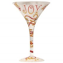 Joy Inscription Martini Glass with Pink and Gold Ribbon Pattern Design - $19.06
