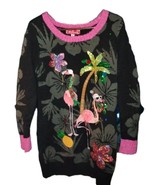 33 DEGREES Womens M Christmas SWEATER Flamingo Ugly Xmas Party Black Pin... - $33.02
