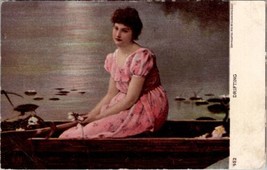Drifting 1902 Victorian Woman Pink Dress in Rowboat Postcard A23 - $9.95