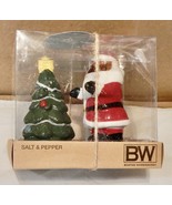 Christmas Salt &amp; Pepper Shakers Santa &amp; A Tree 3&quot; x 1 1/2&quot; Hearth &amp; Gnom... - £5.50 GBP