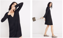 Madewell M Black Heather V-Neck Long Sleeve Button-Front Dress - £26.78 GBP