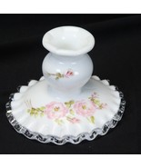 Fenton Silver Crest Hand Painted Pink Rose Candle Stick Holder 4-3/4&quot; 3-... - $185.56 MXN