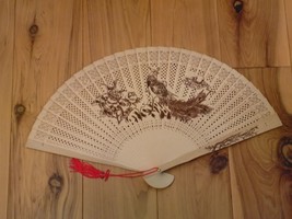Japanese Art Print Silk Hand Folding Fan Fashion Decor Wood Bamboo Red P... - £15.46 GBP