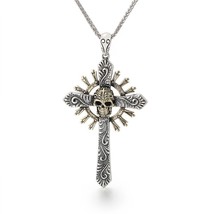 925 Sterling Silver Cross Skull Pendant Necklace For Men Punk Jewelry - £58.36 GBP
