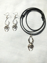 Xl Spider With Human Skull Body Alloy Silver Pendant Necklace And Earrings Set - £7.98 GBP
