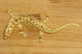 VINTAGE Costume Jewelry Lizard Reptile Faceted Gold Tone Metal Brooch Pin - $21.03