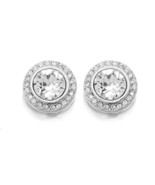 Crystals by Swarovski Halo Earrings In Rhodium Overlay 3 Carat T.W. Desi... - $68.37 CAD