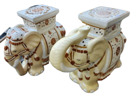 Pair of Vintage Mid Century Asian Ceramic Elephant Garden Stools Statues Tables - £708.45 GBP