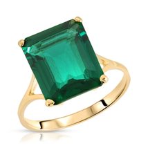 14K Solid Gold Ring With Lab. Grown Emerald Cut Emerald - £338.29 GBP