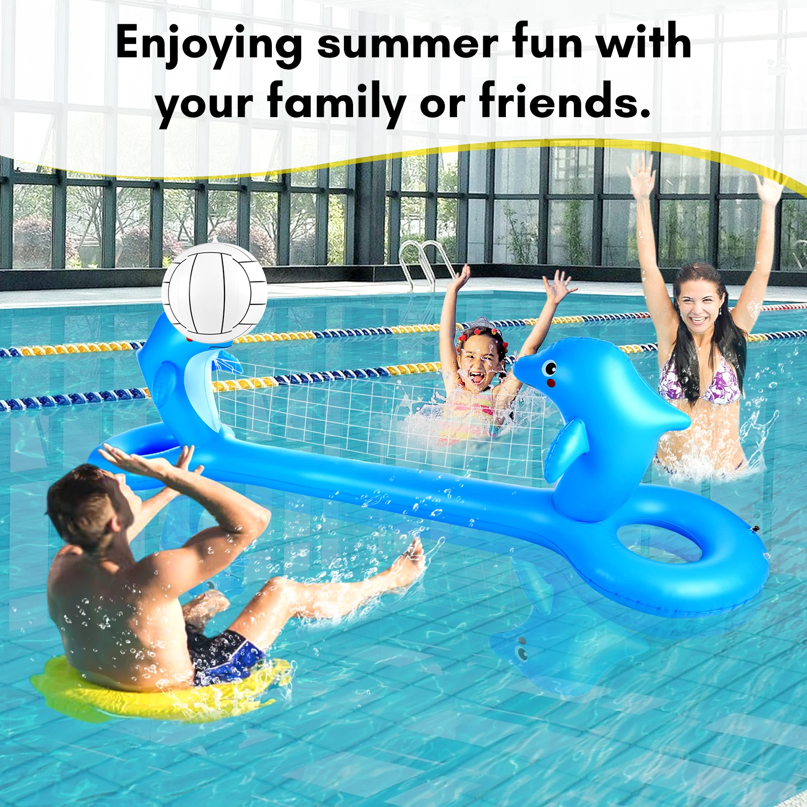 Inflatable Pool Volleyball Net Dolphin Shaped Volleyball Court Swimming Game - £62.99 GBP