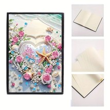 Crystal Dreamy Beach Heart &amp; Rose Notebook Journal Diamond Jewel Art COMPLETED - $14.84