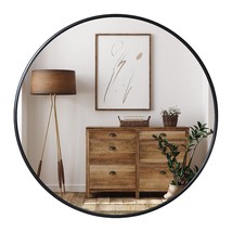 Black Round Mirror 24 Inch, Wall Mounted Circle Mirror, Metal Framed Mirror For  - £56.05 GBP