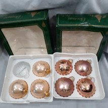 7 Vintage Christmas by Krebs Ornaments Boxed 4 Pink w Gold Glitter 3 Peach Rose - $16.79